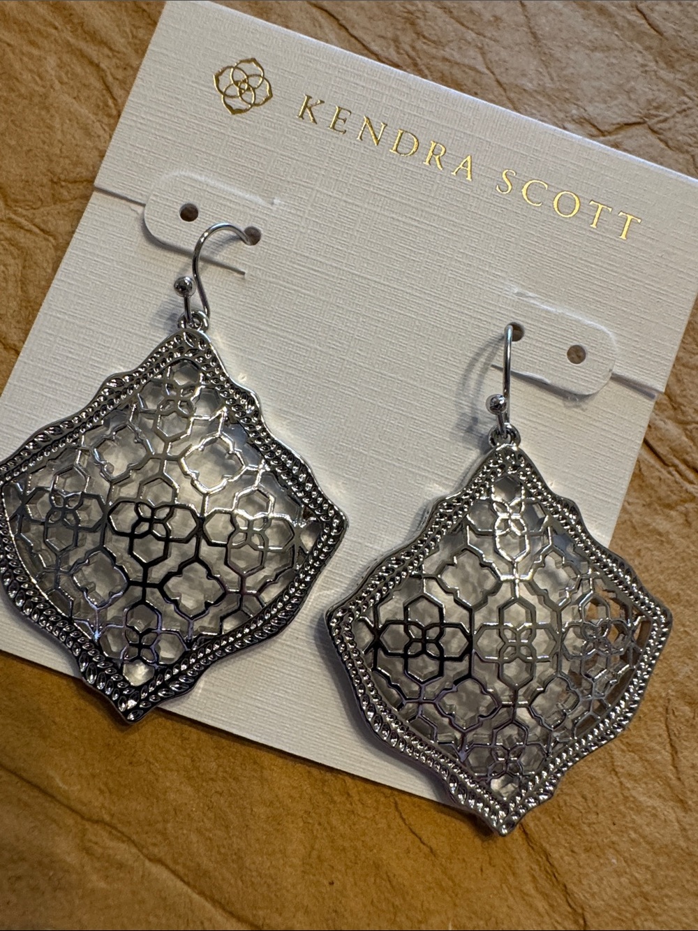 Kendra Scott Silver Tone Lattice Teardrop Filigree Earrings